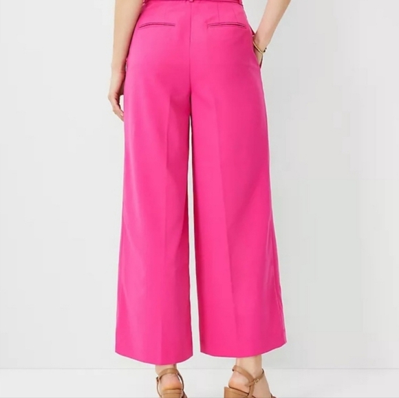 Ann Taylor Pink Wide-Leg High Rise Crop Ankle Pants 4 Petite - Picture 2 of 14